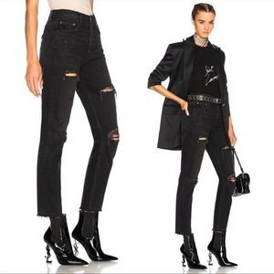 GRLFRND The Karolina High-Rise Skinny
with Butt Slit in Black Travelin" Band